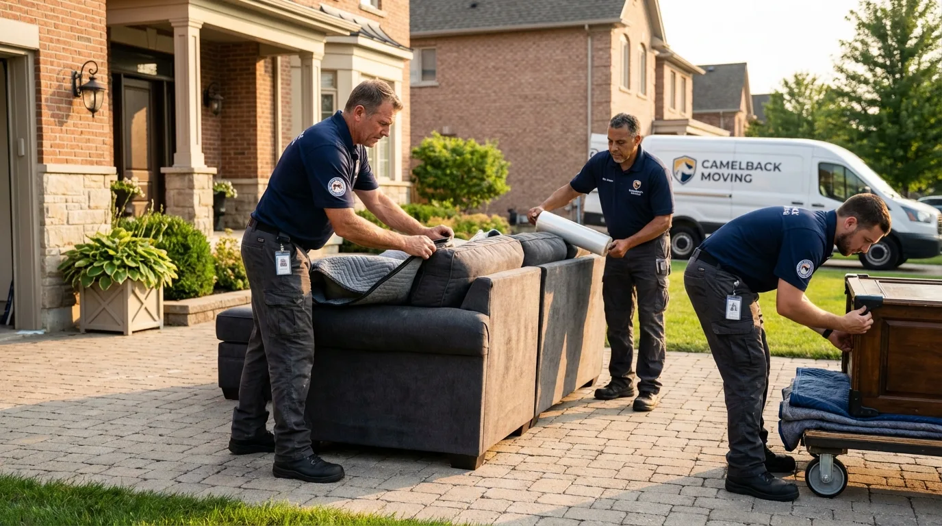 Large estate moving crew wrapping furniture in New Franklin, MO